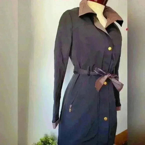 ELLEN TRACY black and olive green  trench size xs. - Picture 2 of 11